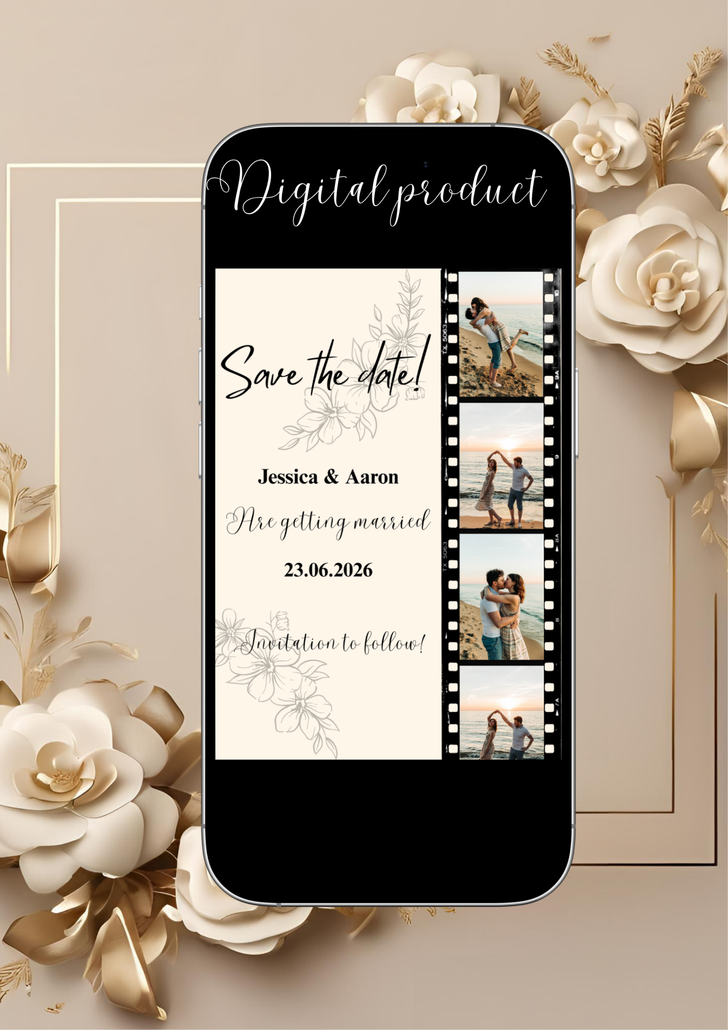 Floral Polaroid Wedding Save the Date Template | Editable Digital PDF | Boho Minimalist Save the Date | Instant Download by Charspired