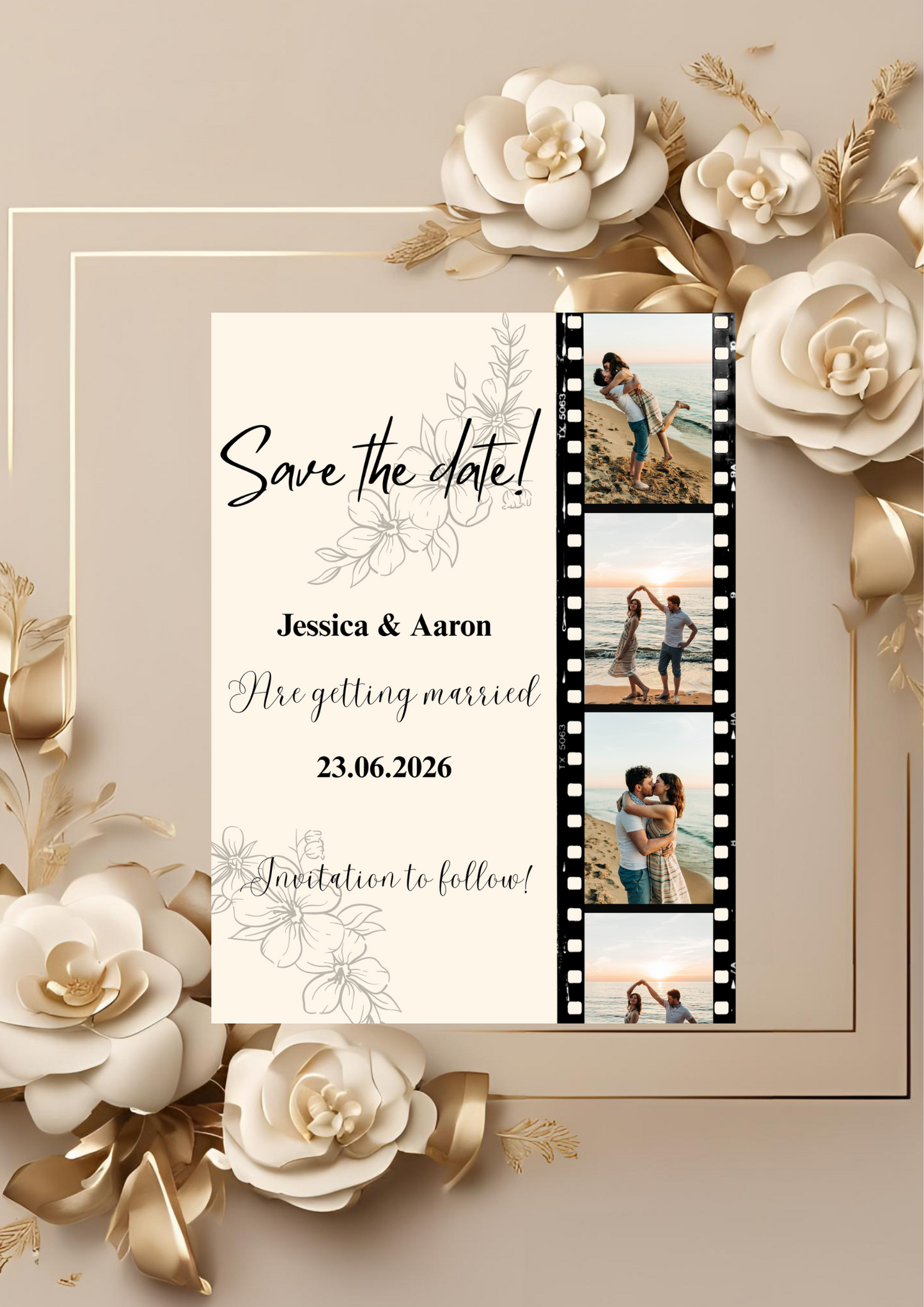 Floral Polaroid Wedding Save the Date Template | Editable Digital PDF | Boho Minimalist Save the Date | Instant Download by Charspired
