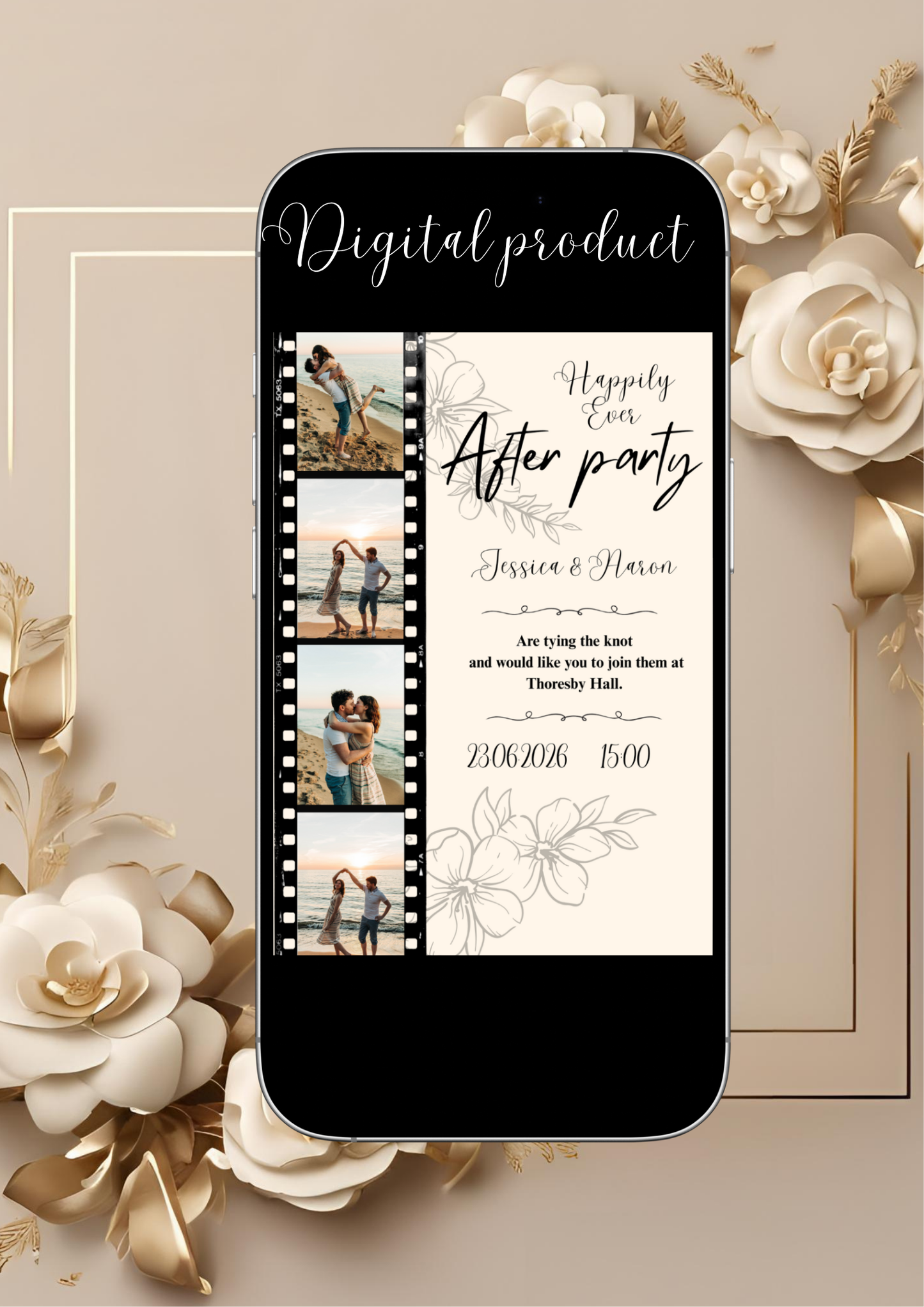 Floral Polaroid Wedding Invitation the Date Template | Editable Digital PDF | Boho Minimalist Save the Date | Instant Download by Charspired